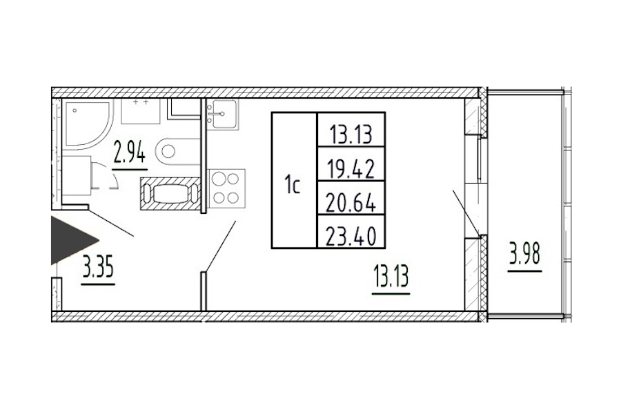 Квартира студия 19.42 м², 3/13 эт., ЖК «Полис Приморский 2»